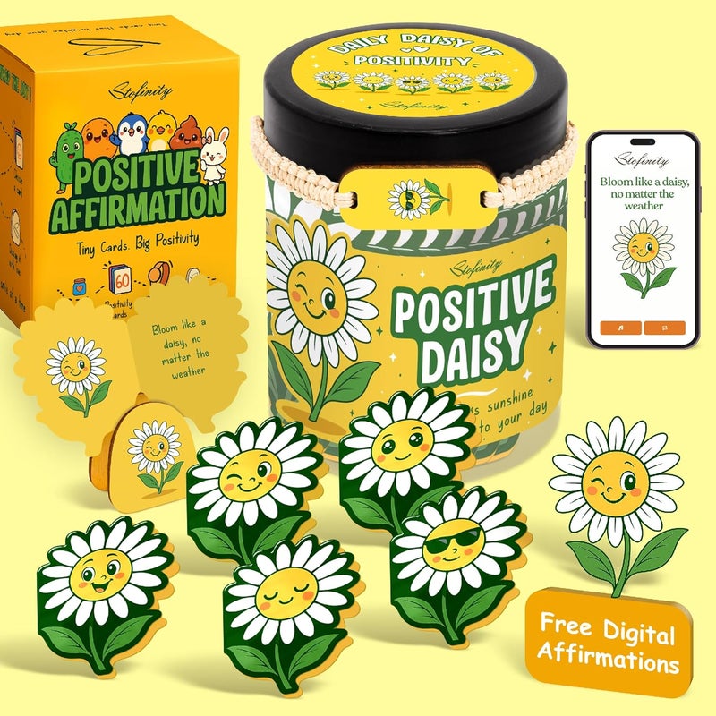 STOFINITY Positive Daisy Gifts For Women - Emotional Support Flowers For Teachers Appreciation Gifts, Jar of Positive Affirmations Cards For Teens, Inspirational Gift Cute Desk Accessories - Image 1
